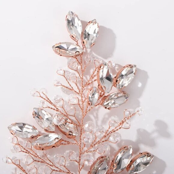 Rose Gold Rhinestone Headband Bridal Hair Vine for Women Weddings and Party